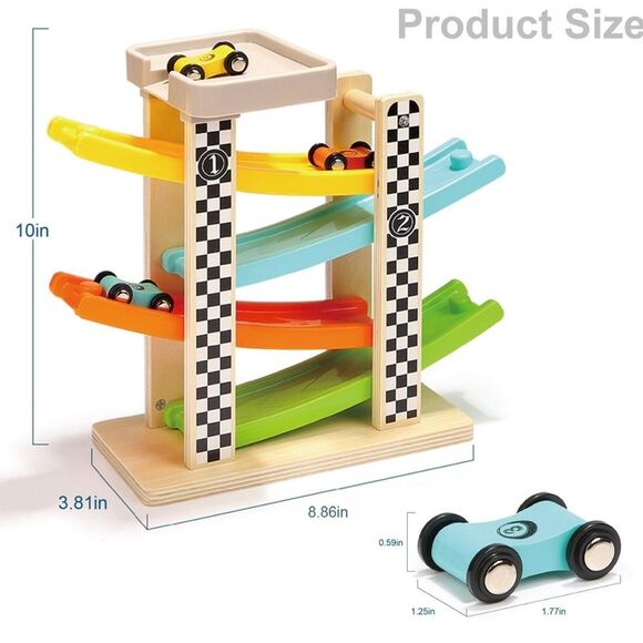 Race track wooden car toy toddler baby toys ramp racer mini cars boy gift NWT - Picture 7 of 7